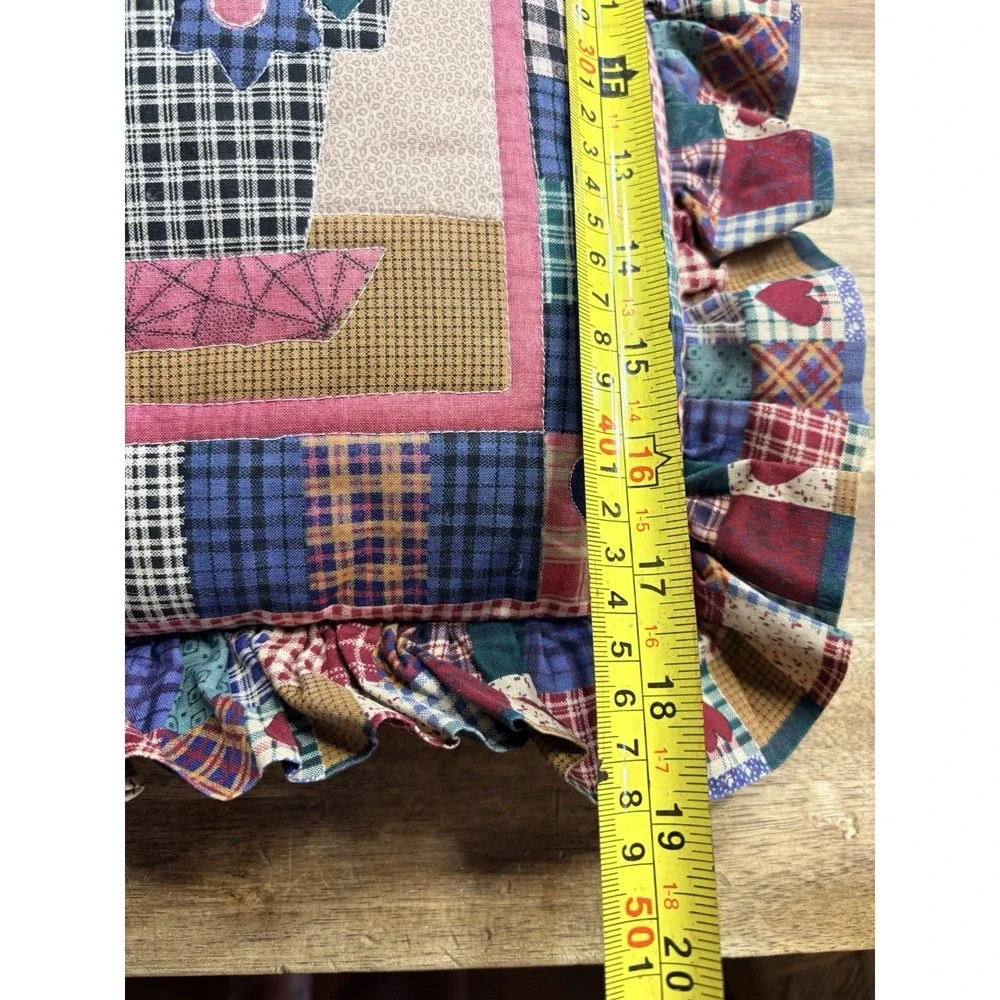 Vintage Quilted Patchwork Throw Pillow Ruffles Garden Flowers Cottage Core
